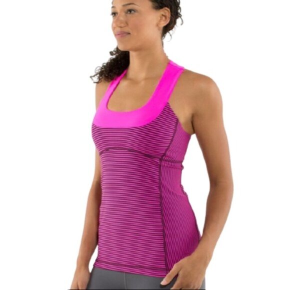 Lululemon Scoop Neck Tank top yoga in Hyper Stripe Raspberry Glo Light - Picture 2 of 10